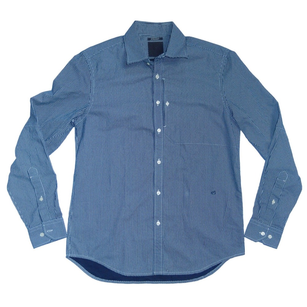 G-Star Raw Correct Mens Straight Fit Navy Blue White Micro Dot Button Up Shirt M